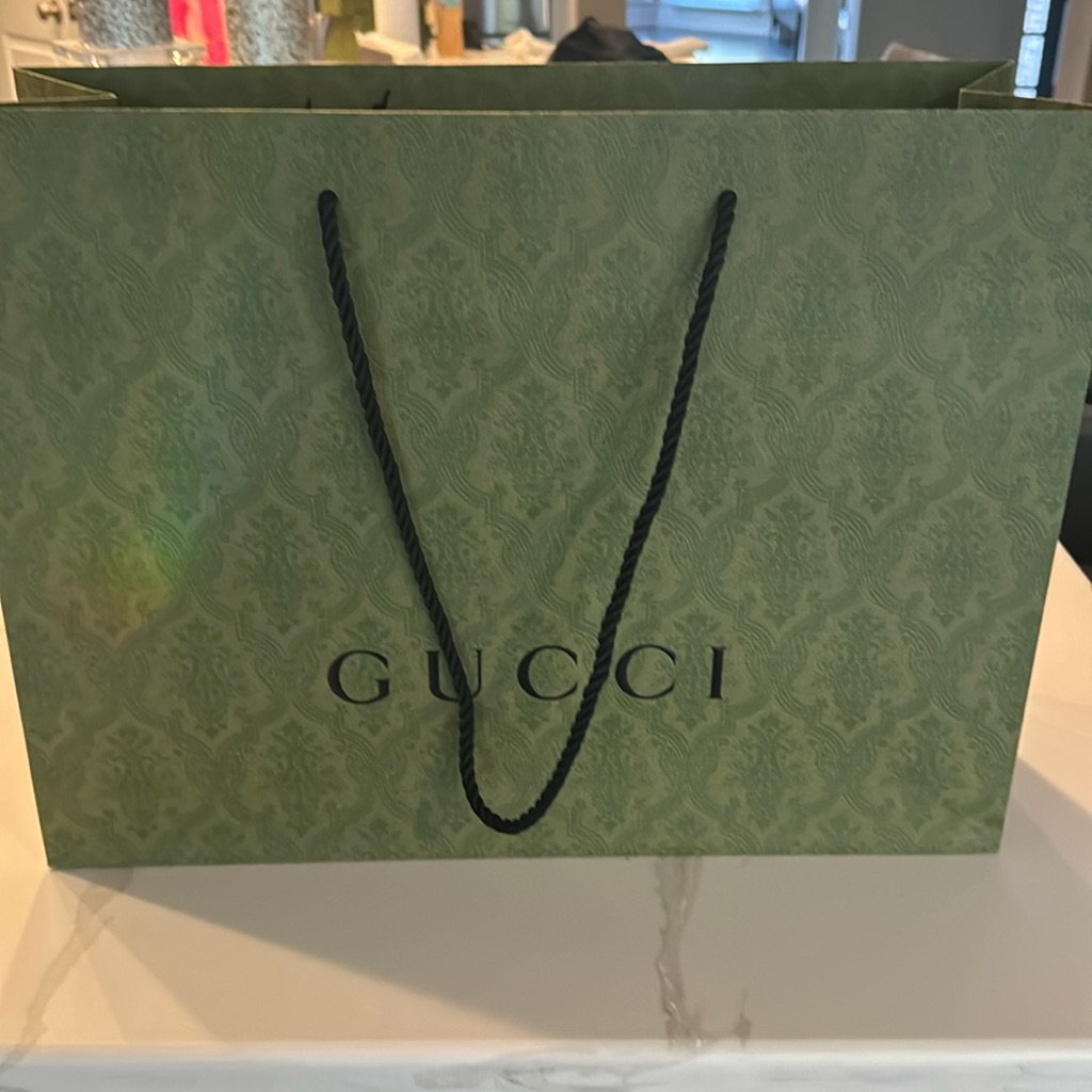 Gucci Paper Reusable Shopping Bag Rope Handle Green 14 X 19 X 7